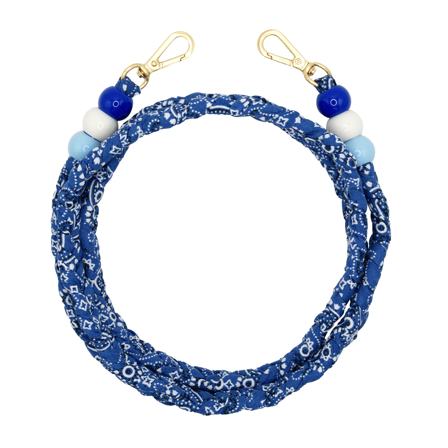 cordon tressé bandana bleu bandoulière de téléphone avec mousquetons et perles