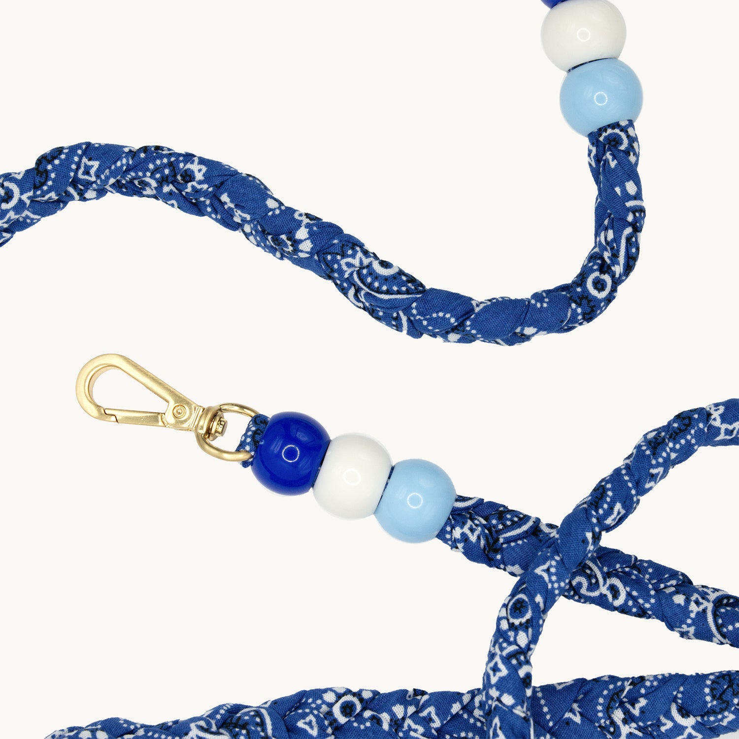 cordon tressé bandana bleu bandoulière de téléphone avec mousquetons et perles