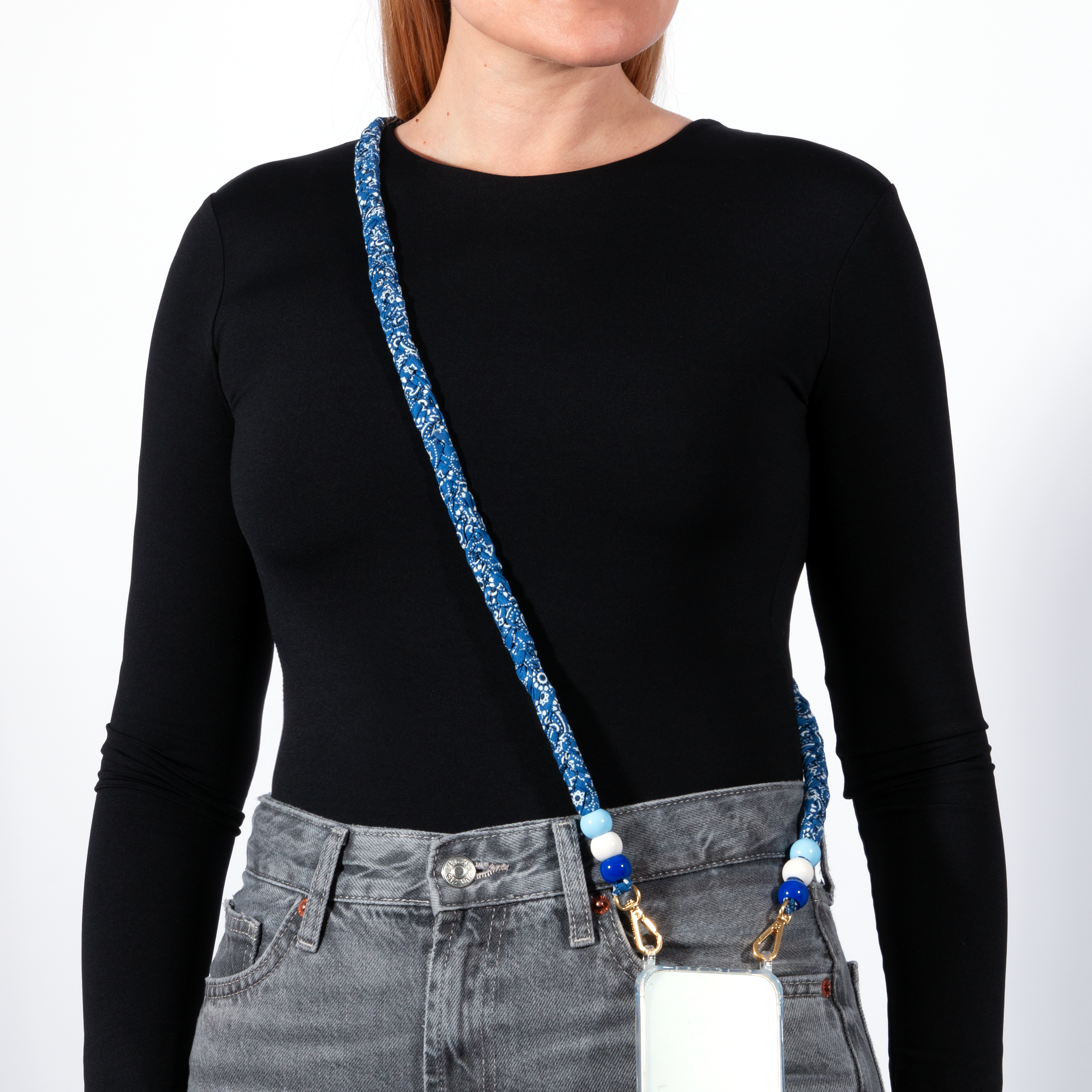 Cordon pour téléphone avec tissu bandana bleu