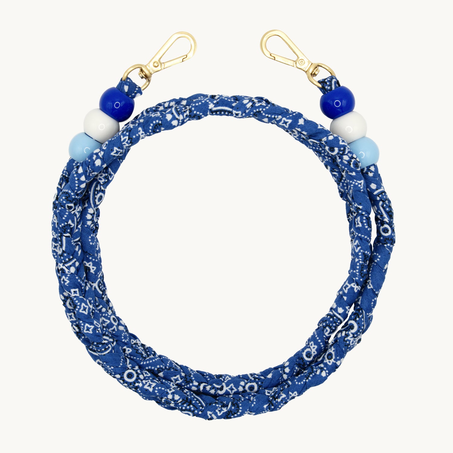 cordon tressé bandana bleu bandoulière de téléphone avec mousquetons et perles
