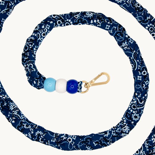 bandoulière tressée pour coque de téléphone imprimé bandana bleu à mousquetons