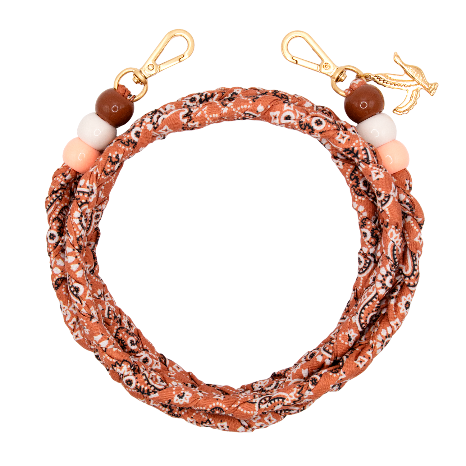 bandoulière tressée pour coque de téléphone imprimé bandana marron à mousquetons