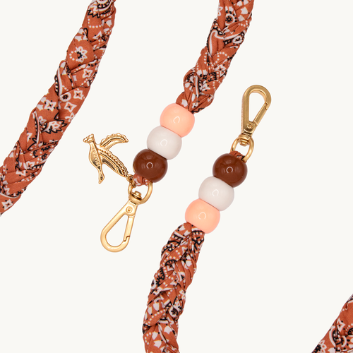 bandoulière tressée pour coque de téléphone imprimé bandana marron à mousquetons