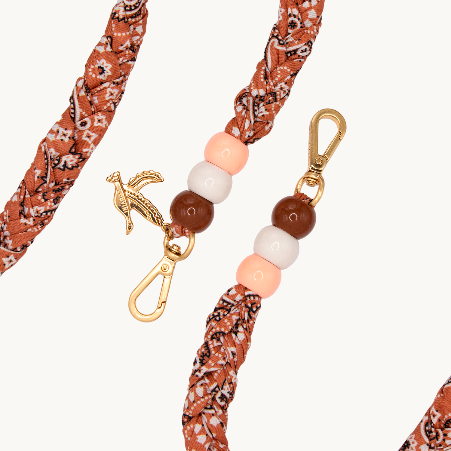 bandoulière tressée pour coque de téléphone imprimé bandana marron à mousquetons