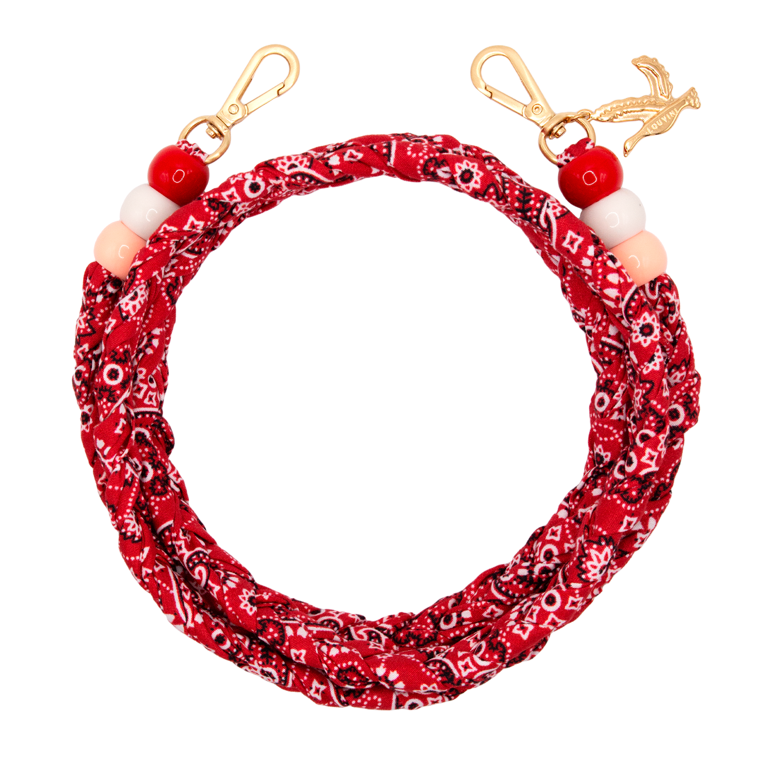 bandoulière tressée pour coque de téléphone imprimé bandana rouge à mousquetons