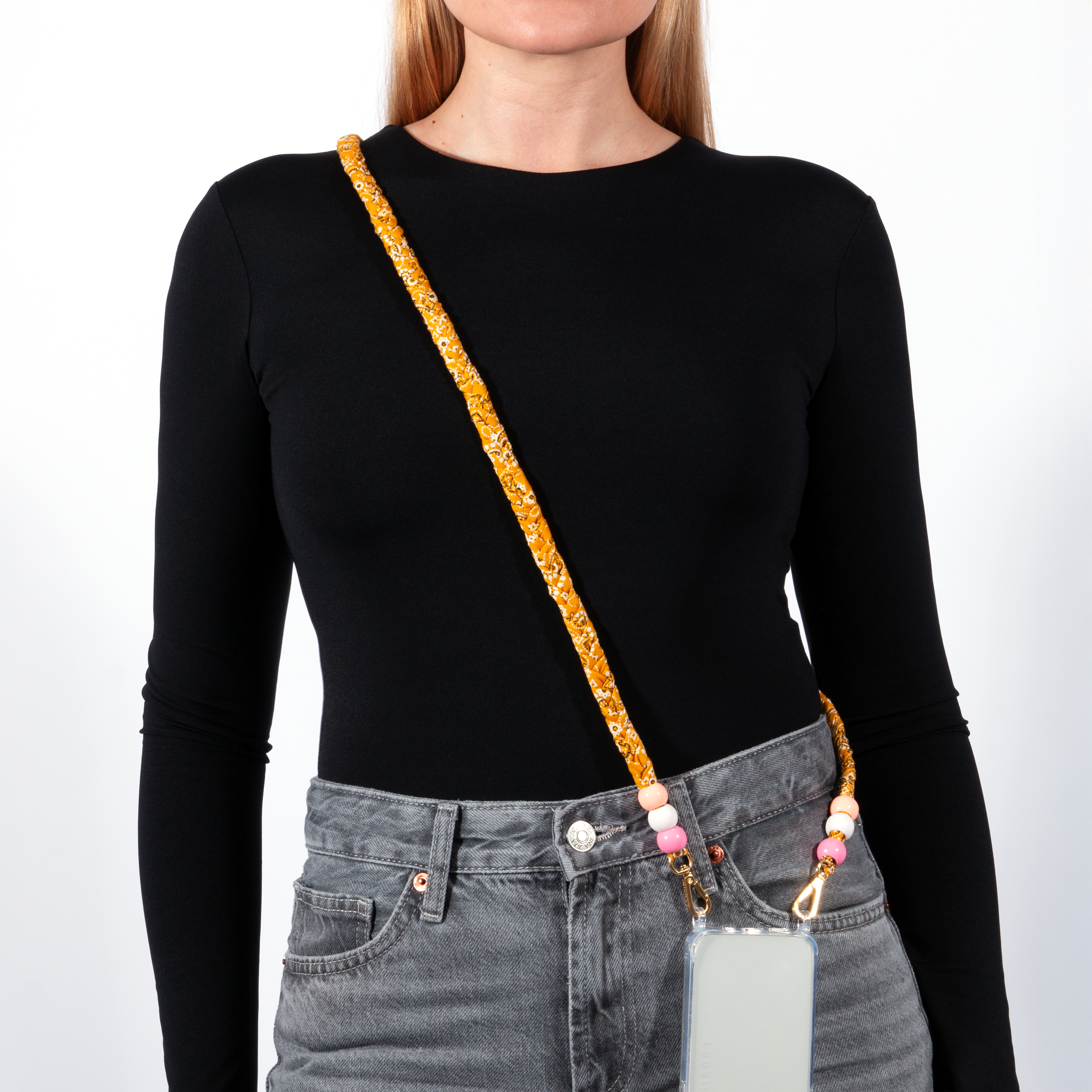 cordon pour téléphone avec tissu bandana jaune