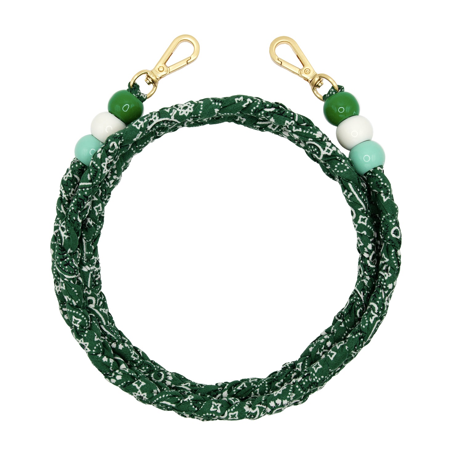 cordon tressé bandana vert bandoulière de téléphone avec mousquetons et perles