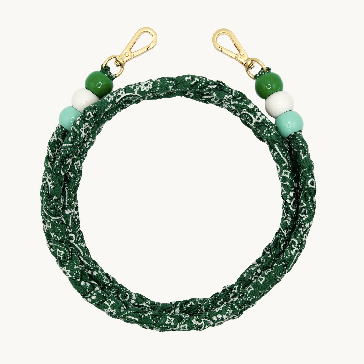 cordon tressé bandana vert bandoulière de téléphone avec mousquetons et perles