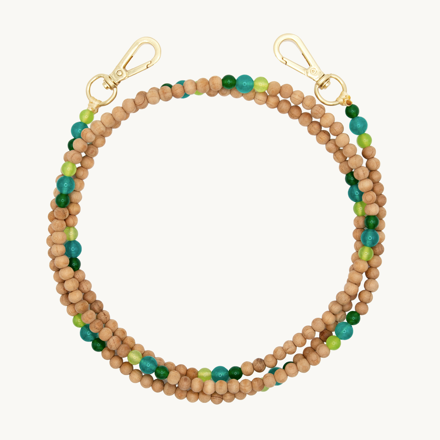 Bandoulière en perles de bois turquoise