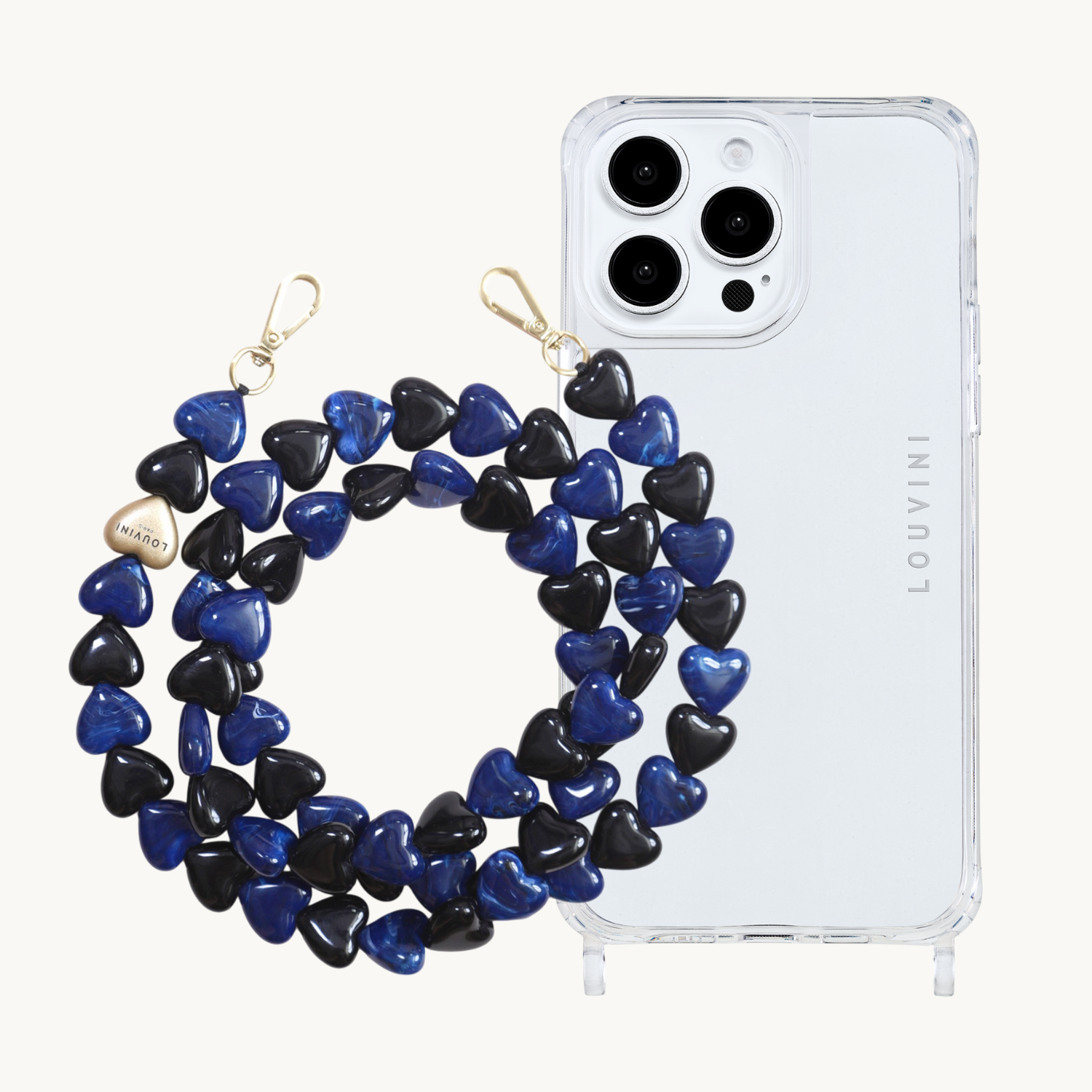 ensemble coque iPhone et chaîne de téléphone en forme de coeur résine