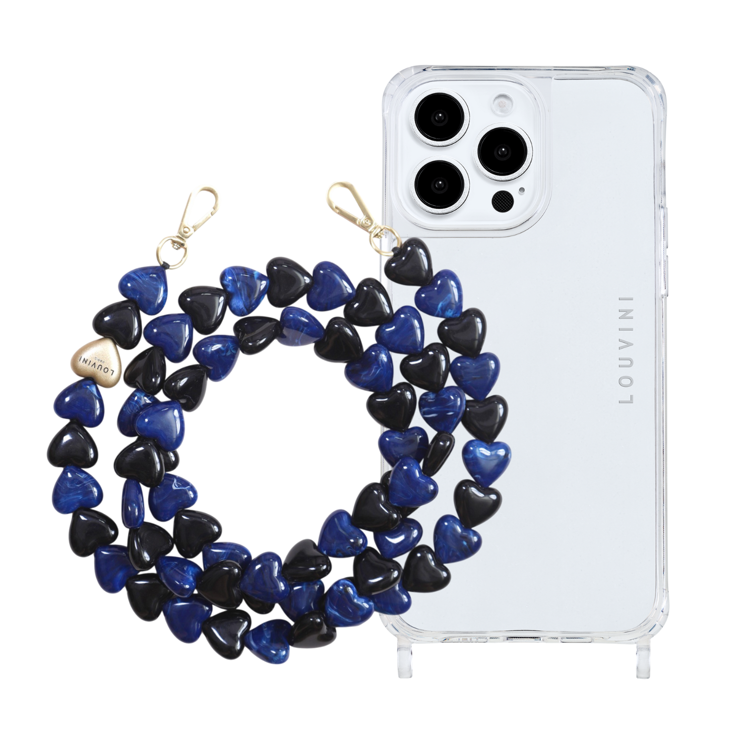 ensemble coque iPhone et chaîne de téléphone en forme de coeur résine