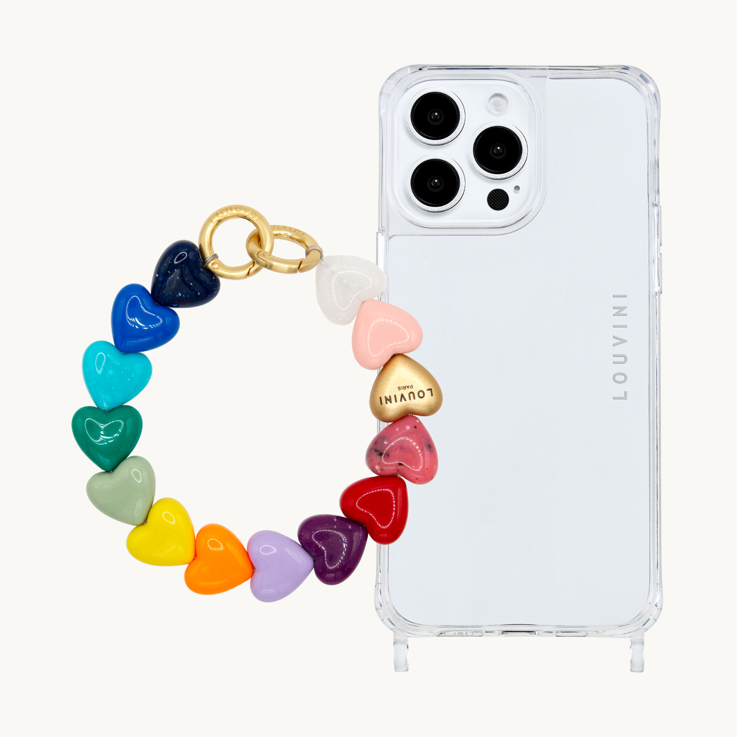 ensemble coque iPhone et bracelet de téléphone en forme de coeur résine