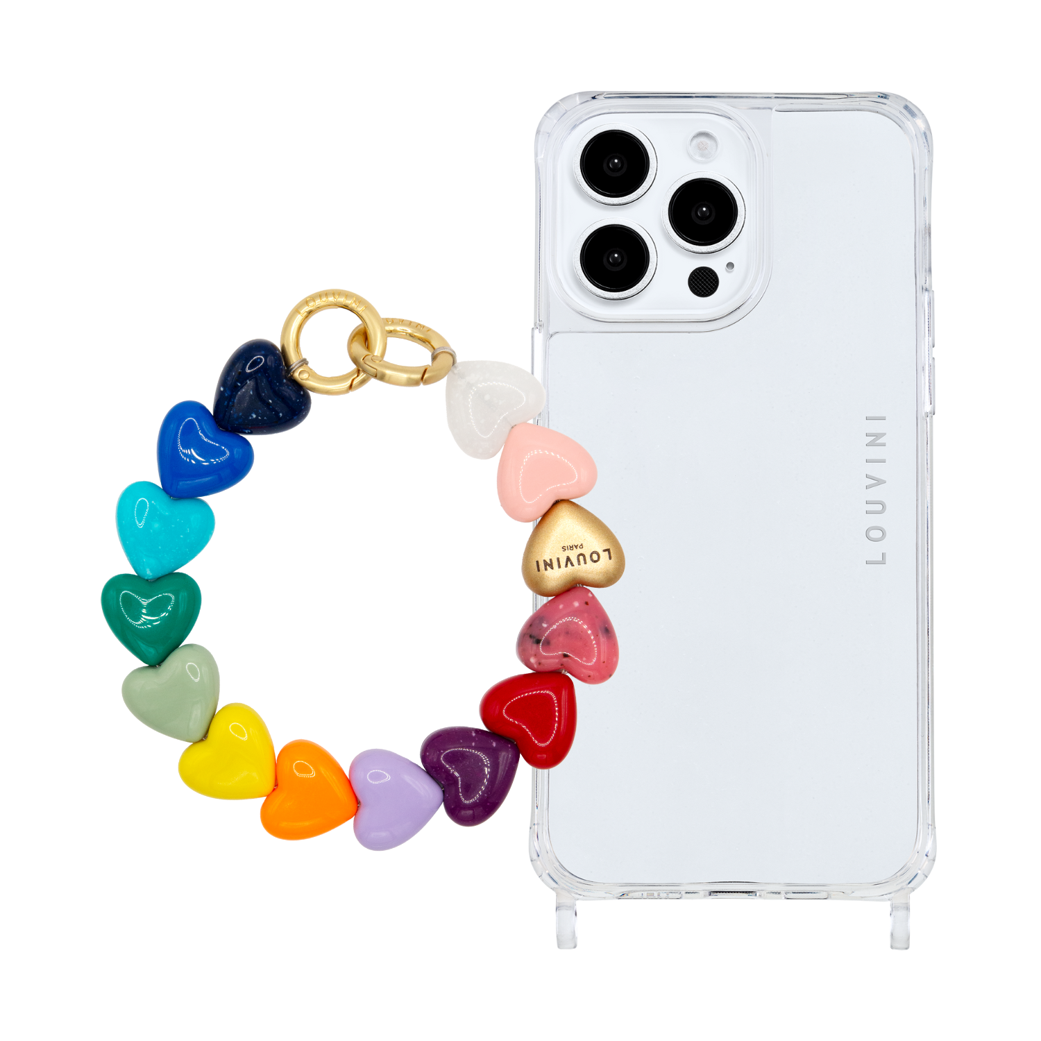ensemble coque iPhone et bracelet de téléphone en forme de coeur résine