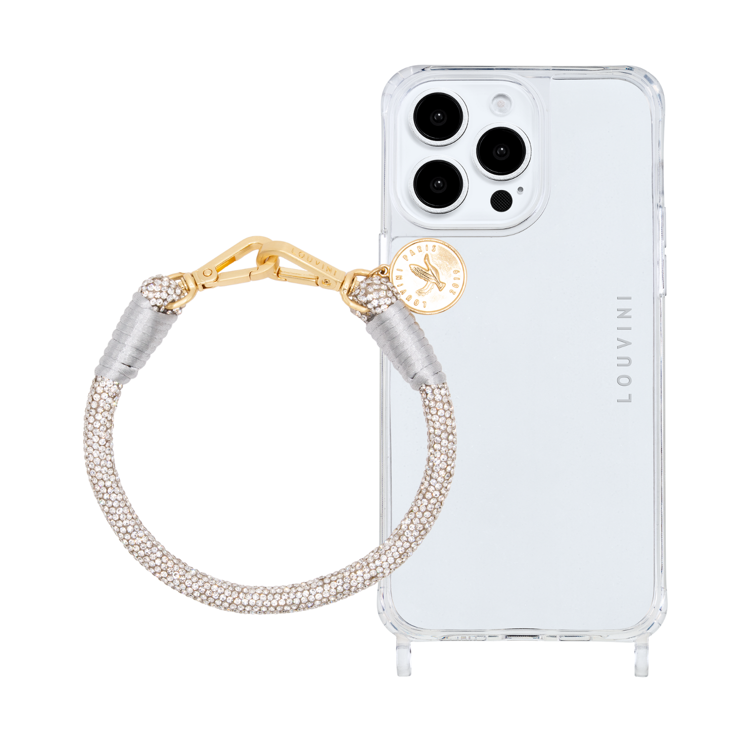ensemble coque transparente et bracelet de téléphone à strass