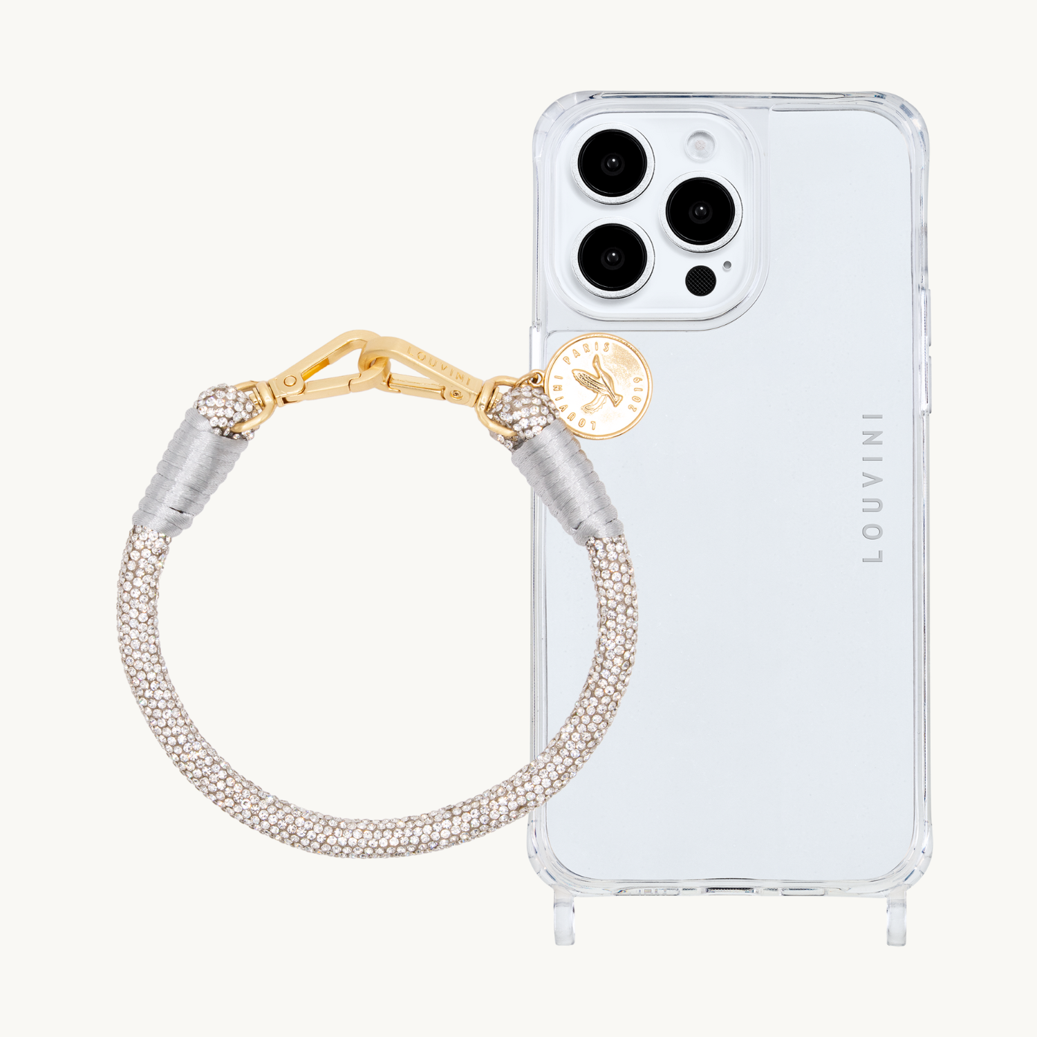ensemble coque transparente et bracelet de téléphone à strass