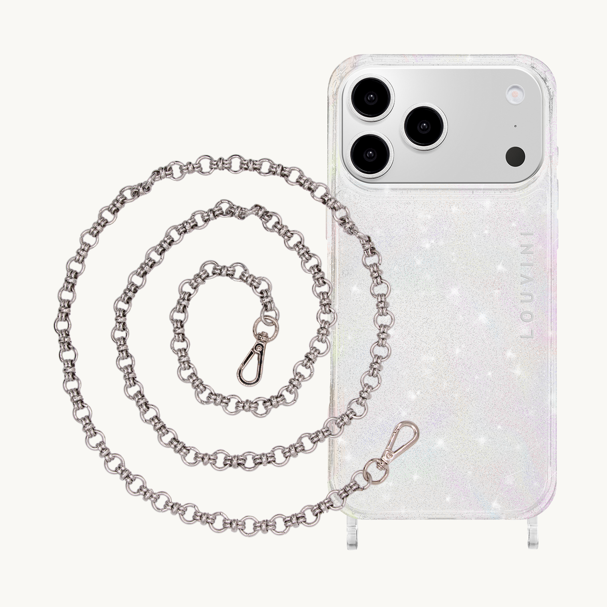 CHARLIE Sparkle iPhone Case & Chain BECKY Silver