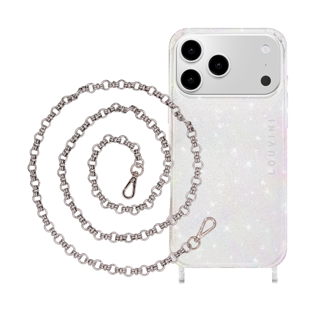 CHARLIE Sparkle iPhone Case & Chain BECKY Silver