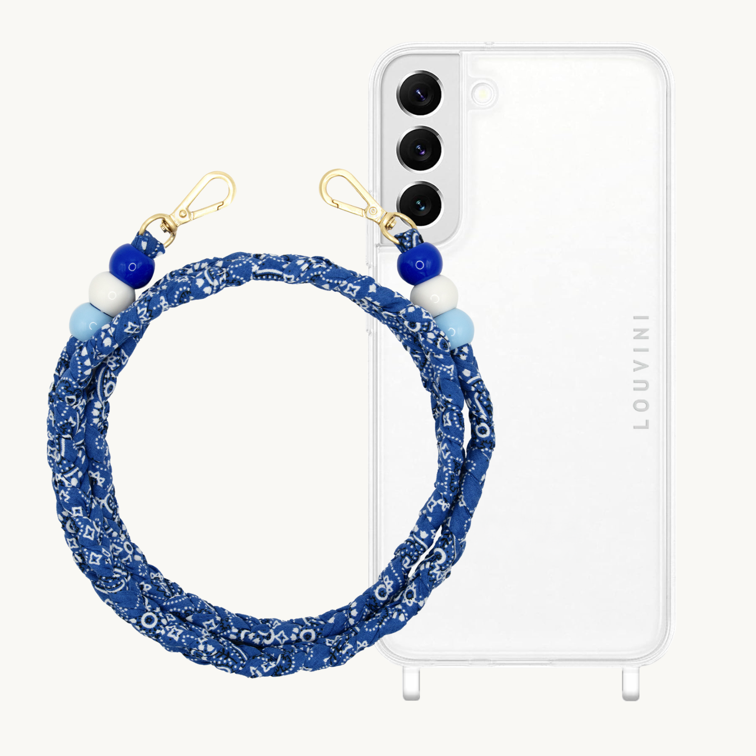 ensemble coque de téléphone transparente avec cordon en tissu bandana
