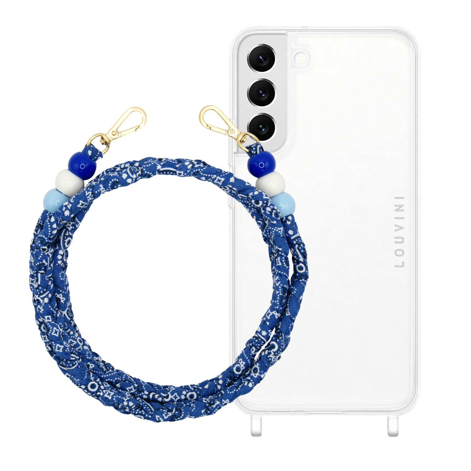 ensemble coque de téléphone transparente avec cordon en tissu bandana