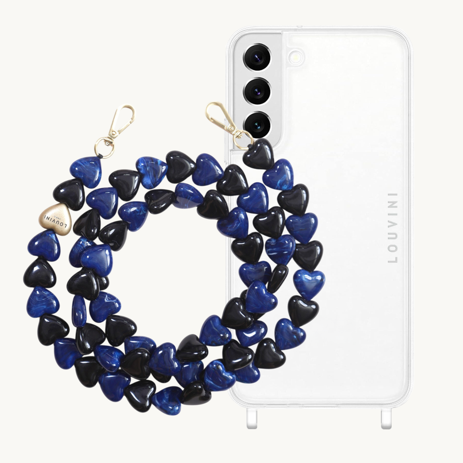 ensemble coque pour téléphone transparente et cordon marine et noir