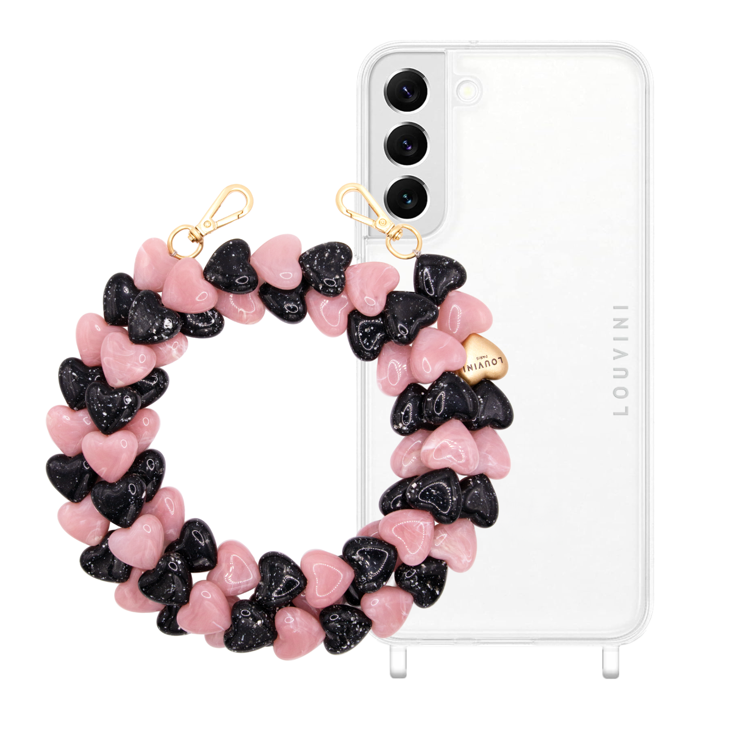 ensemble coque samsung et chaîne en forme de coeurs en résine