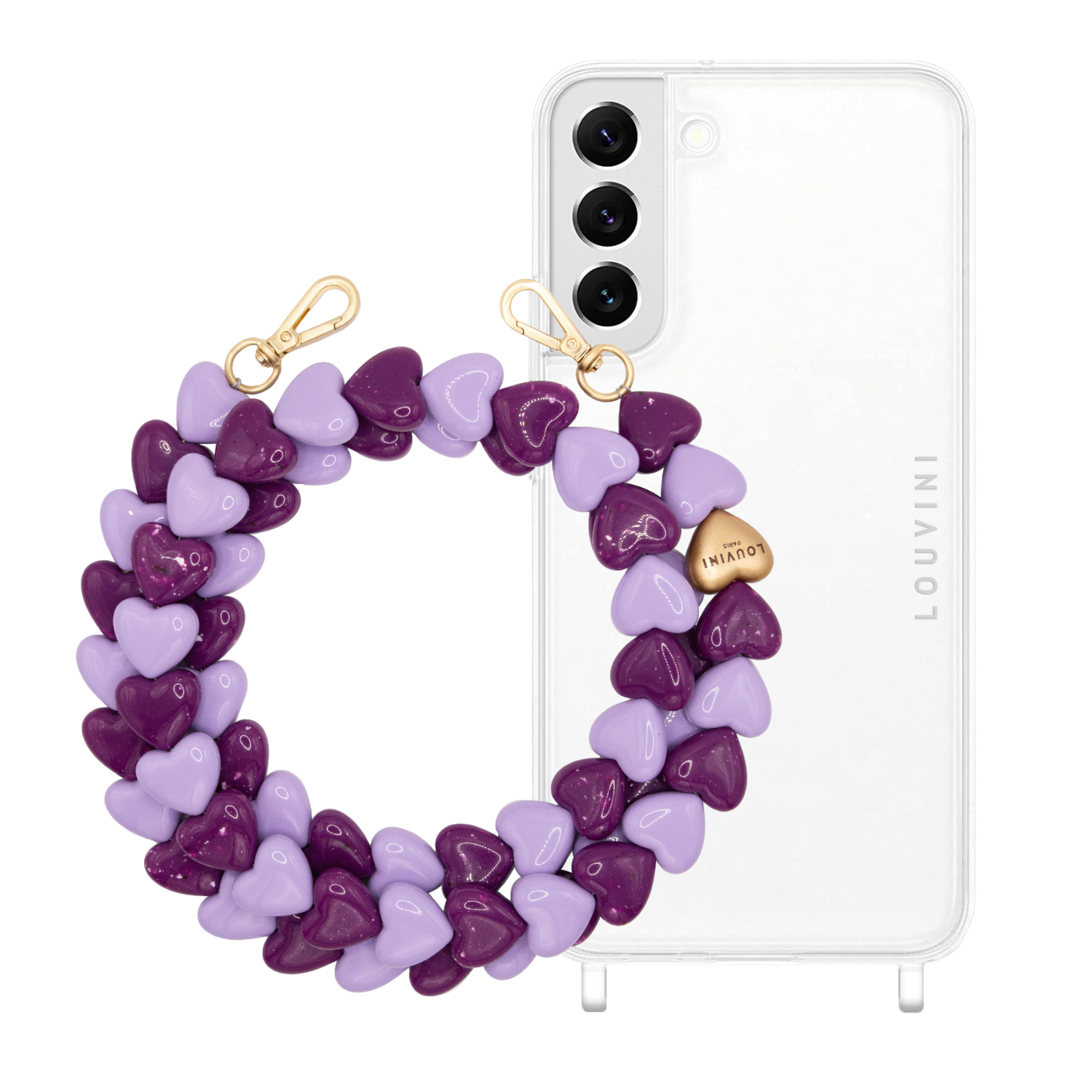 ensemble coque samsung et chaîne en forme de coeurs en résine