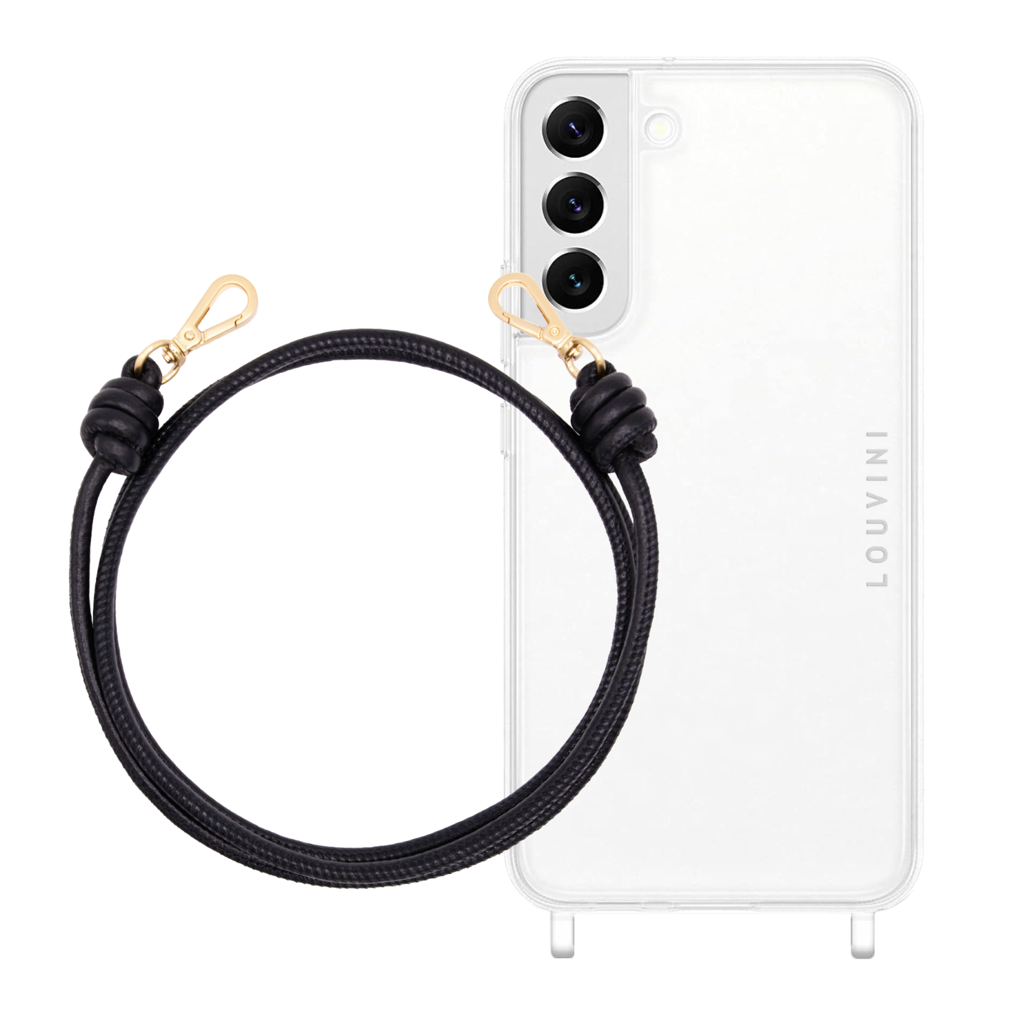 ensemble coque de téléphone transparente avec cordon en cuir
