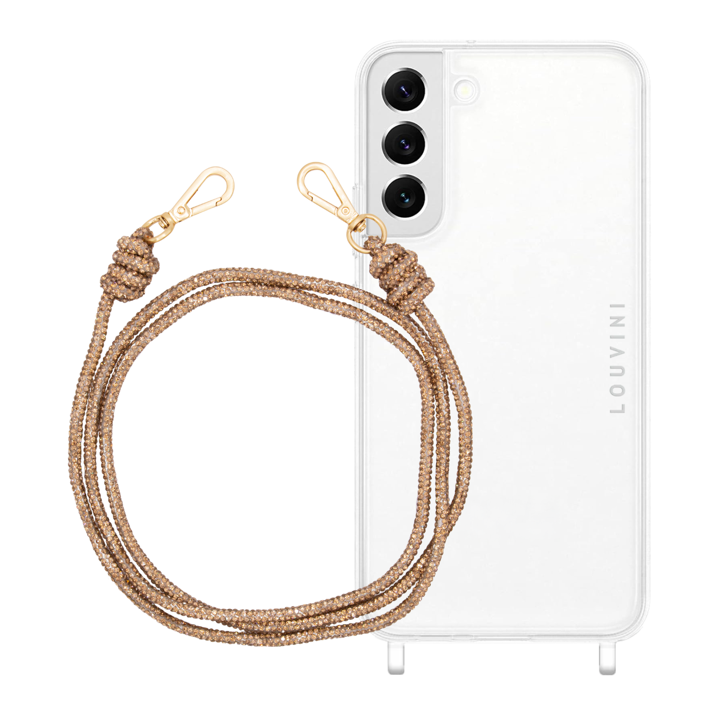 ensemble coque samsung et cordon de téléphone bronze à strass