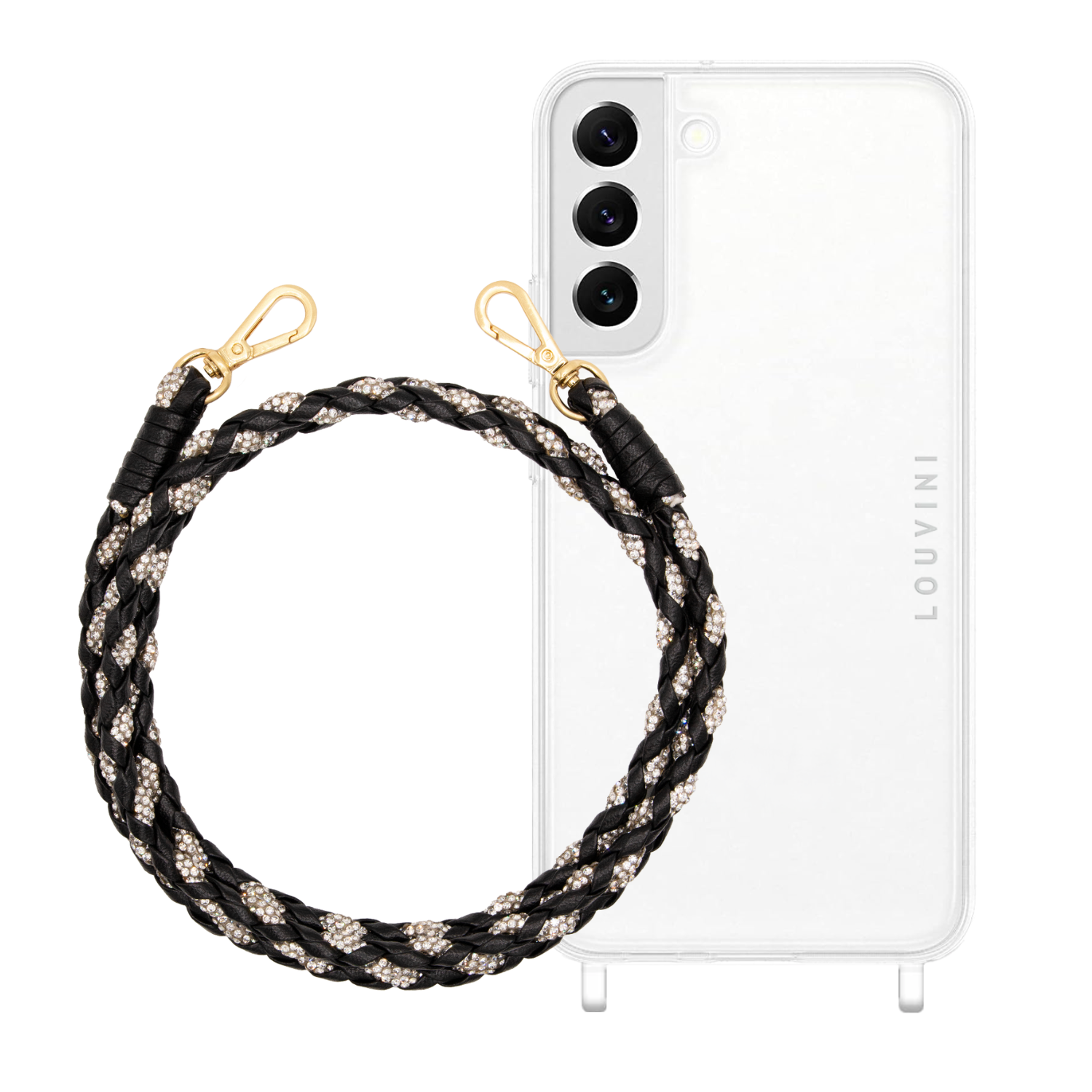 ensemble coque samsung et chaîne de téléphone en cuir et strass