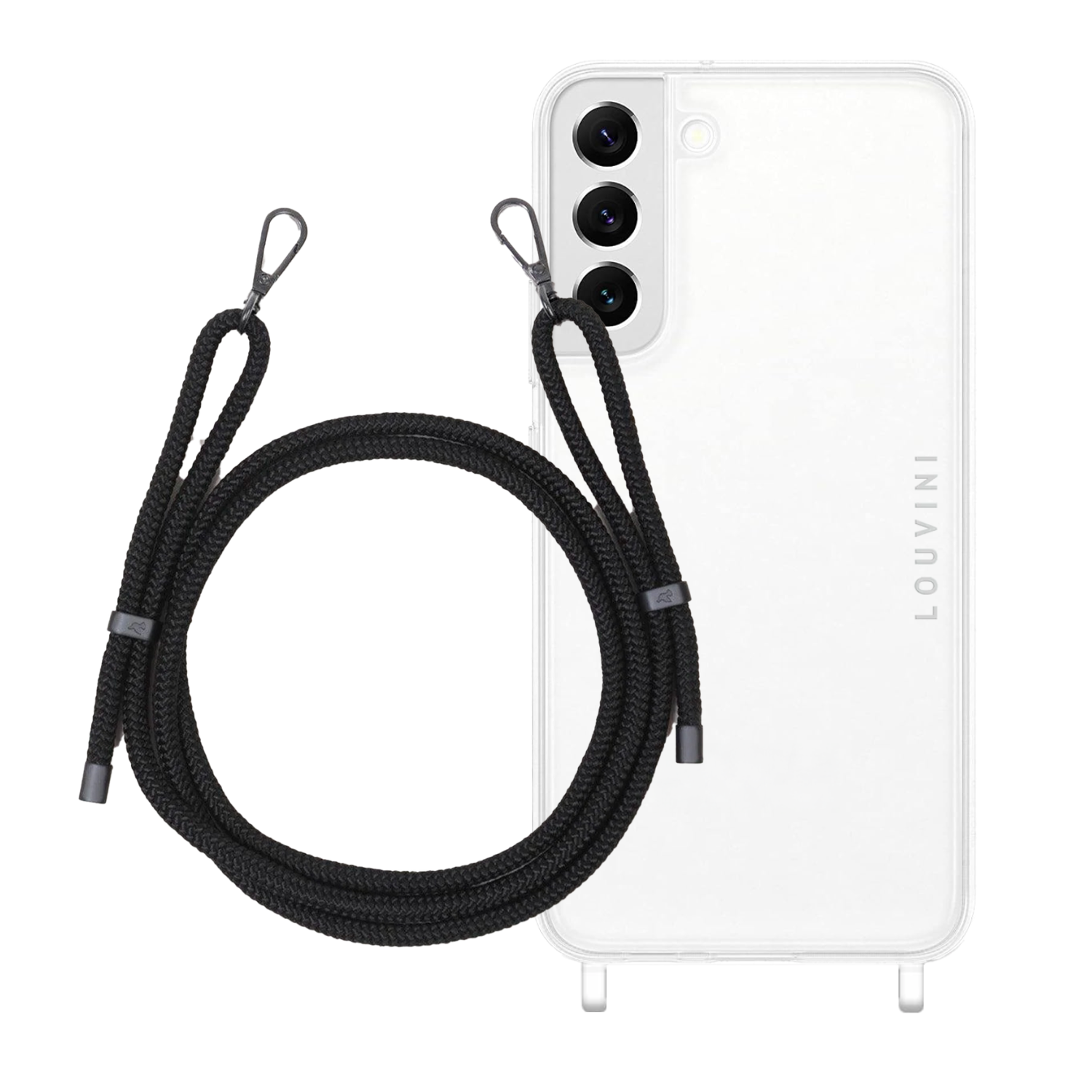ensemble coque pour téléphone transparente avec cordon noir