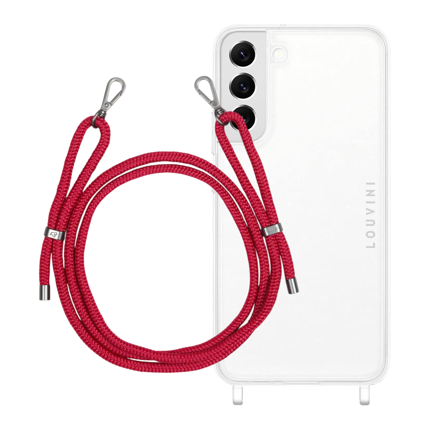 ensemble coque de téléphone transparente avec cordon rouge