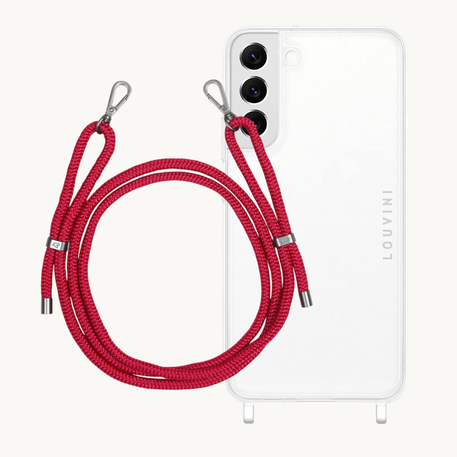 ensemble coque de téléphone transparente avec cordon rouge