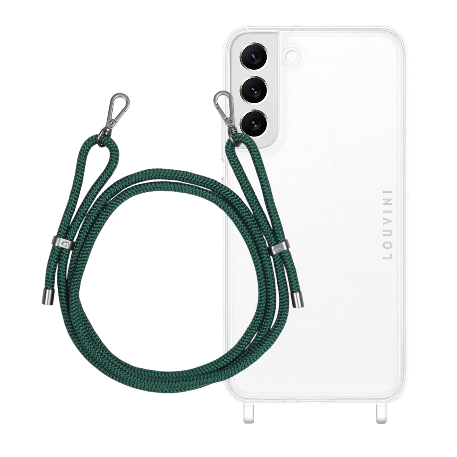 ensemble coque pour téléphone transparente avec cordon vert foret