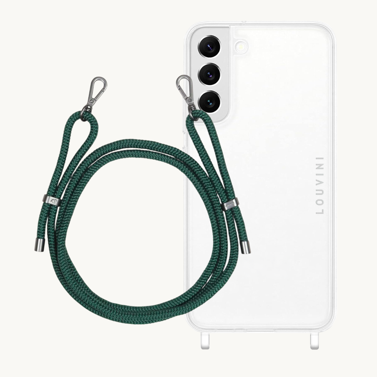 ensemble coque pour téléphone transparente avec cordon vert foret