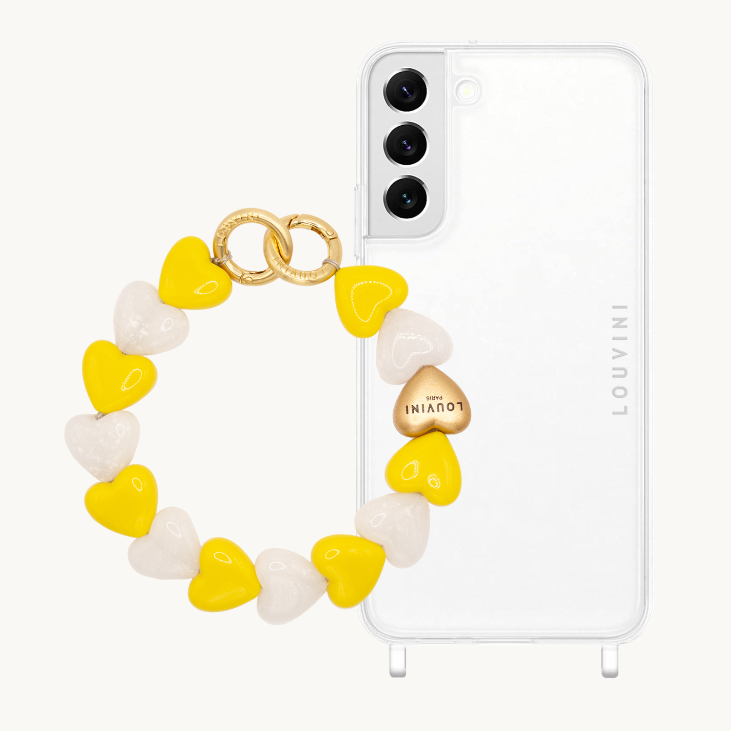 ensemble coque samsung et bracelet en forme de coeurs en résine