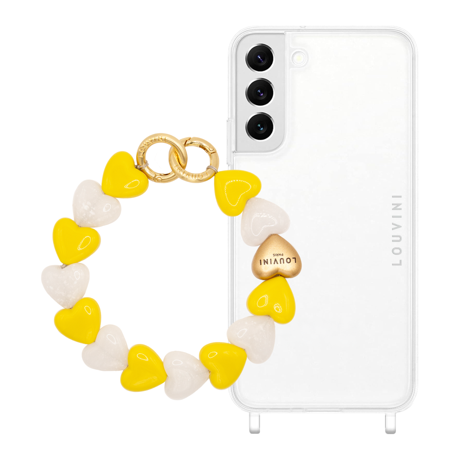ensemble coque samsung et bracelet en forme de coeurs en résine