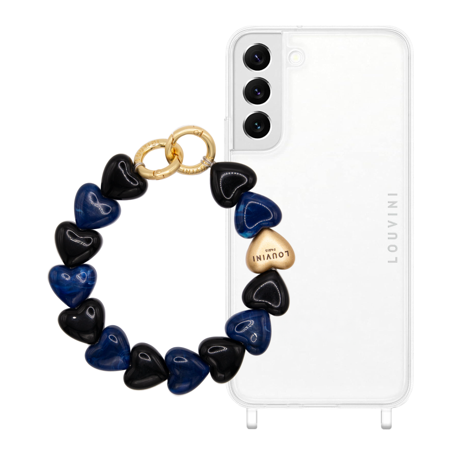 ensemble coque samsung et bracelet de téléphone avec coeurs en résine