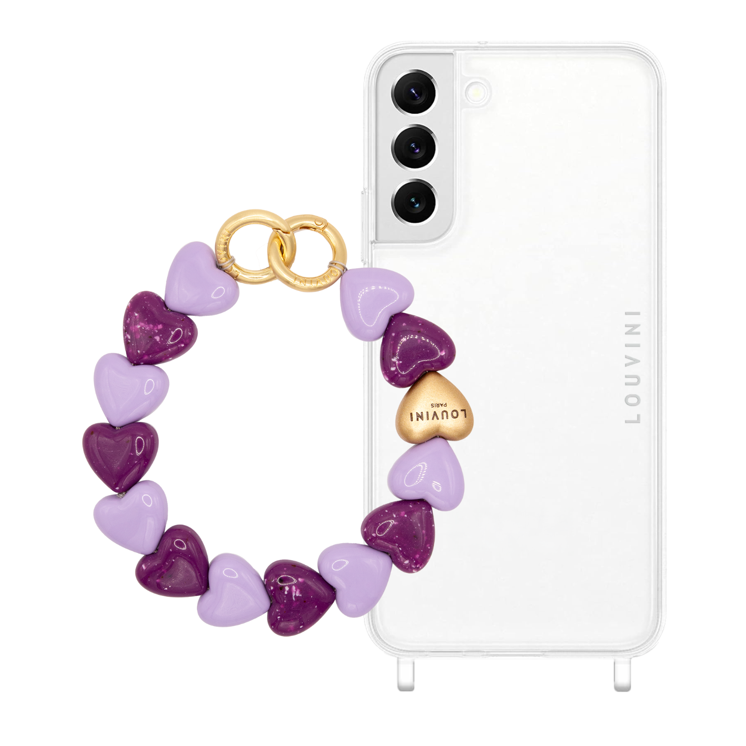 ensemble coque samsung et bracelet en forme de coeurs en résine