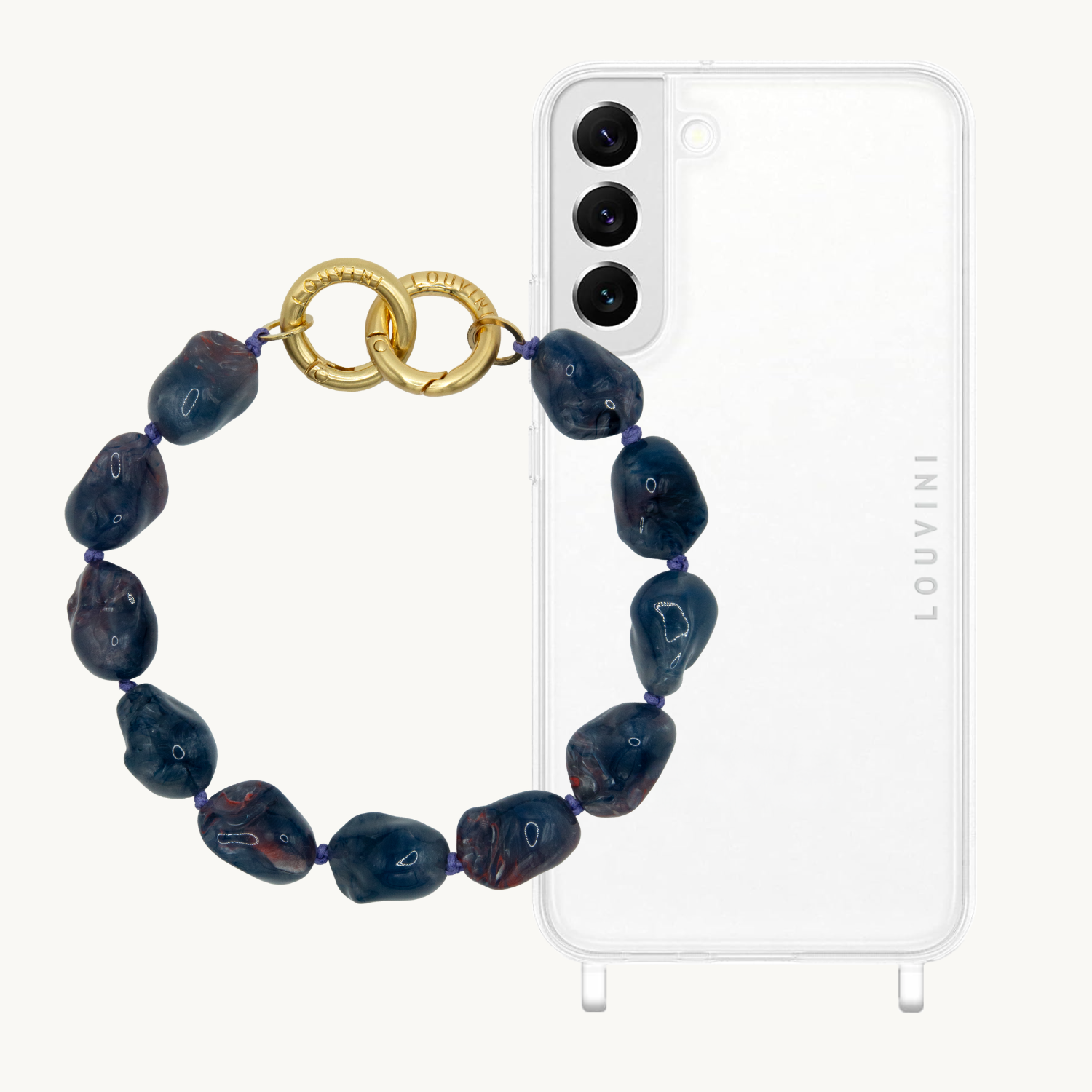 ensemble coque iPhone et bracelet de téléphone en pierre bleu