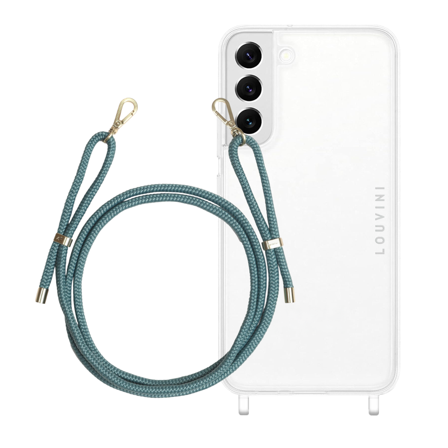 ensemble coque pour téléphone transparente et cordon bleu turquoise