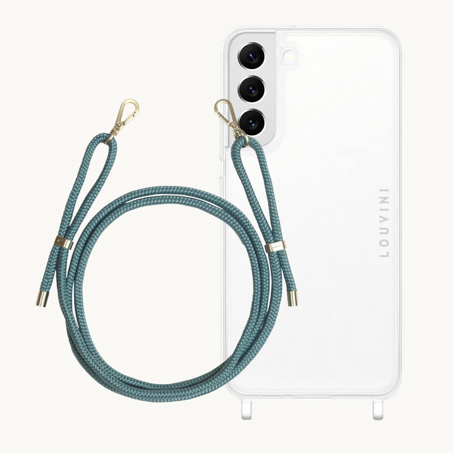 ensemble coque pour téléphone transparente et cordon bleu turquoise