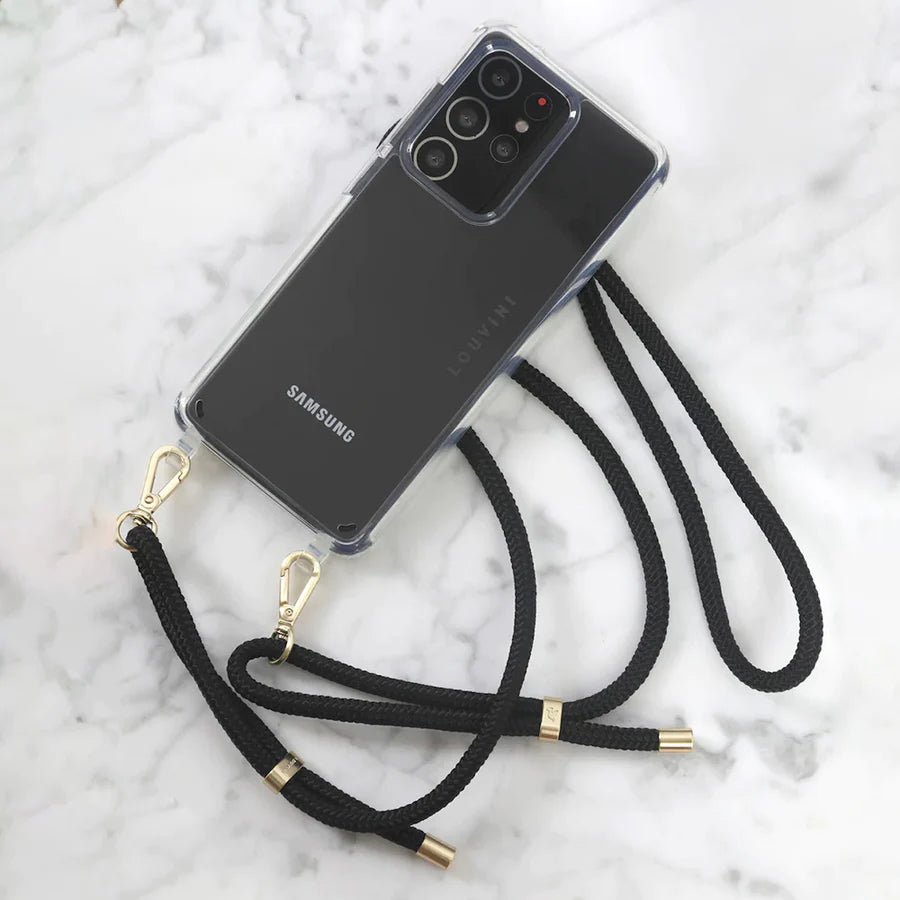 Ensemble coque transparente et cordon ajustable noir