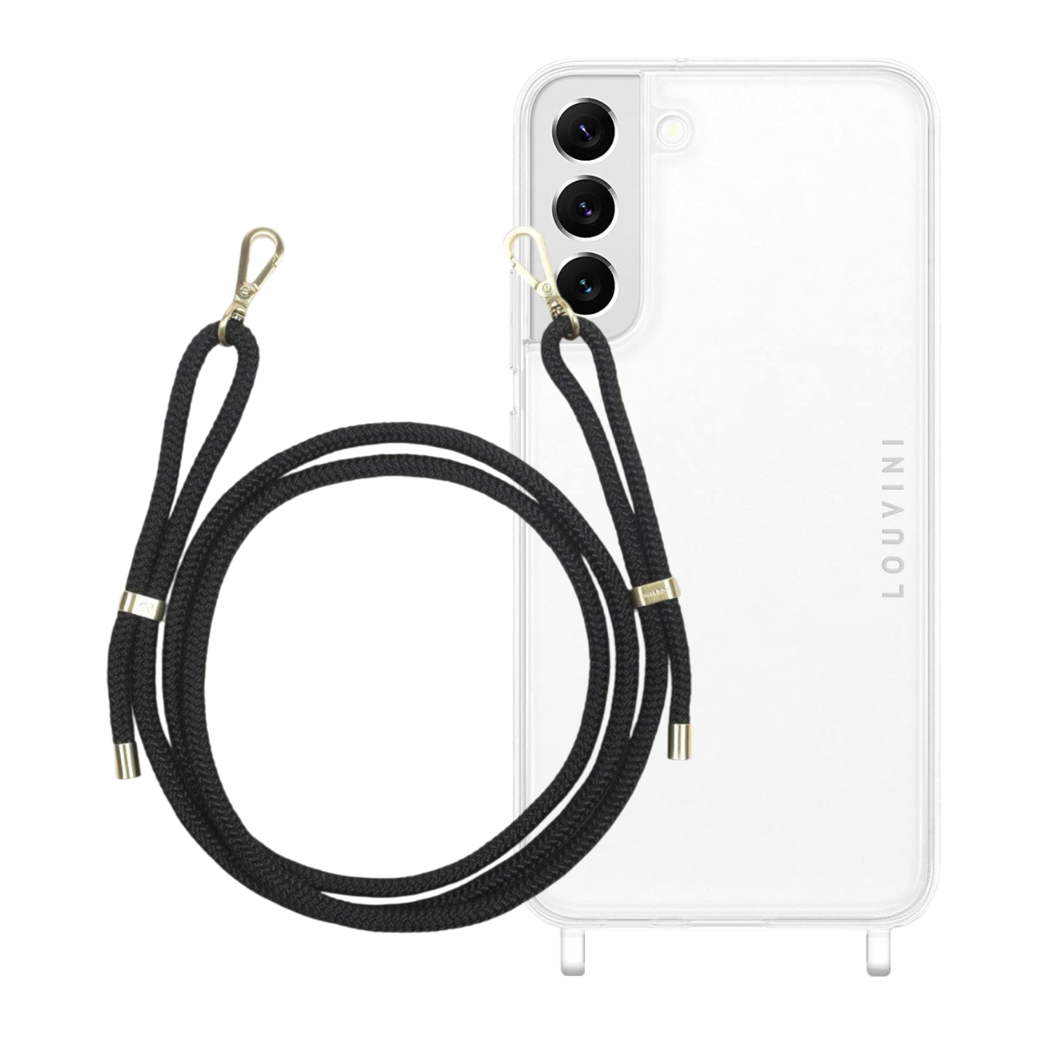 ensemble coque pour téléphone transparente et cordon noir