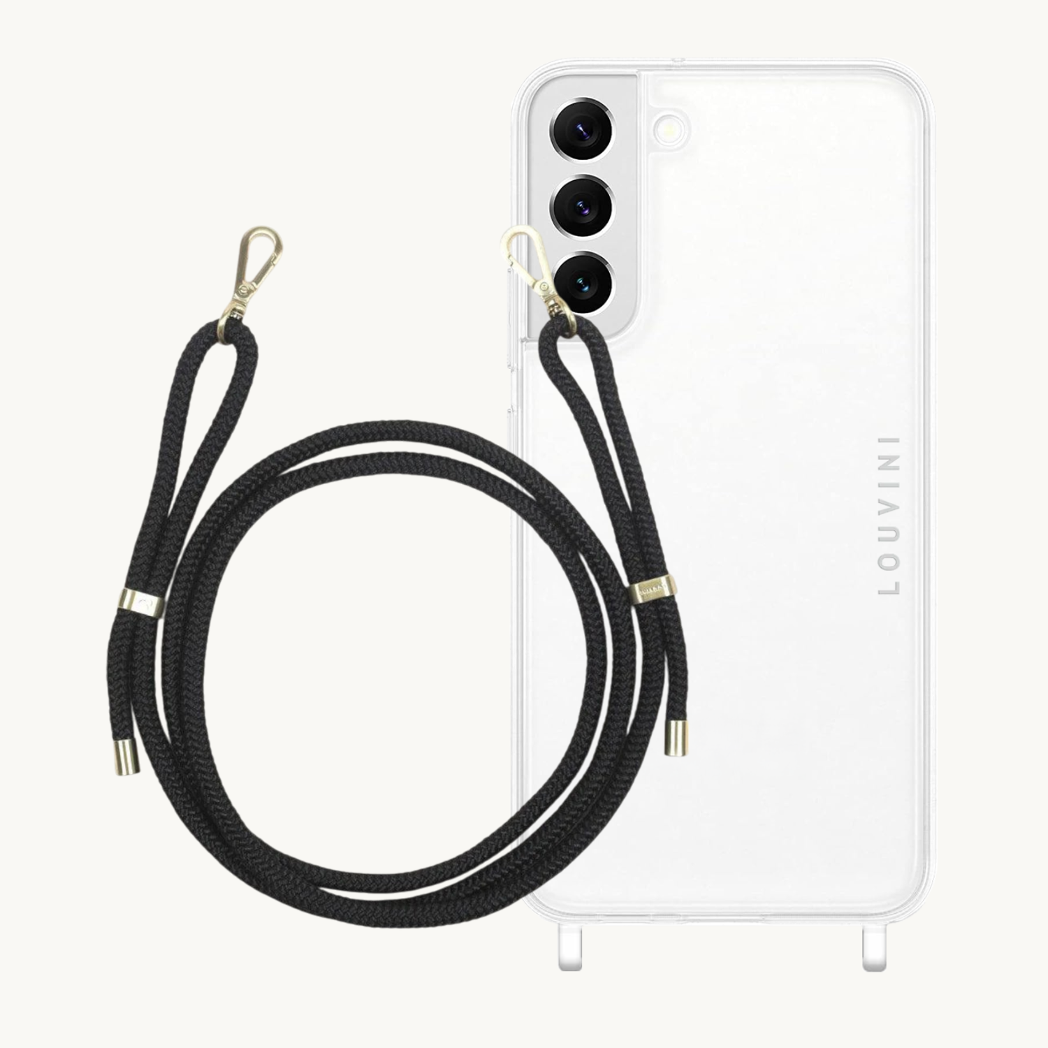 ensemble coque pour téléphone transparente et cordon noir