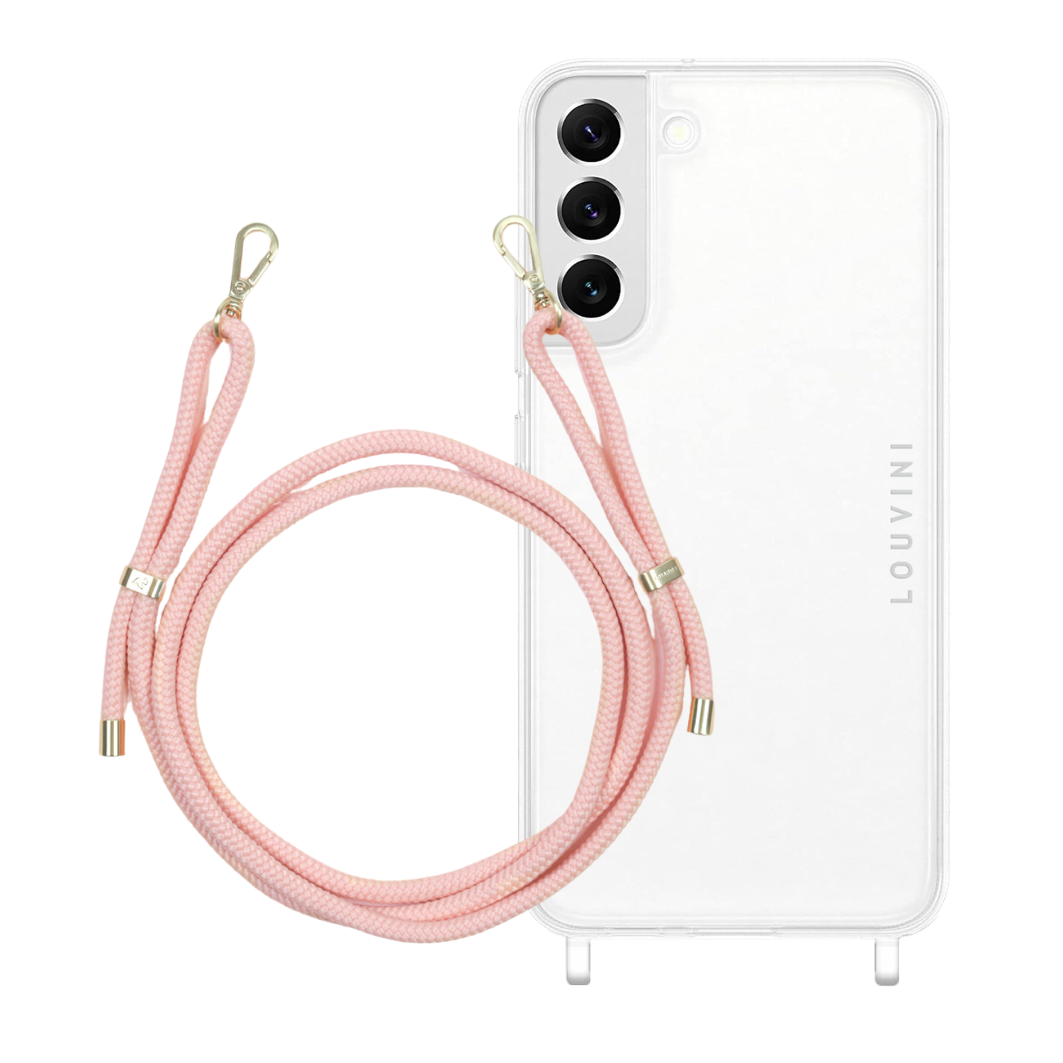 ensemble coque pour téléphone transparente et cordon rose