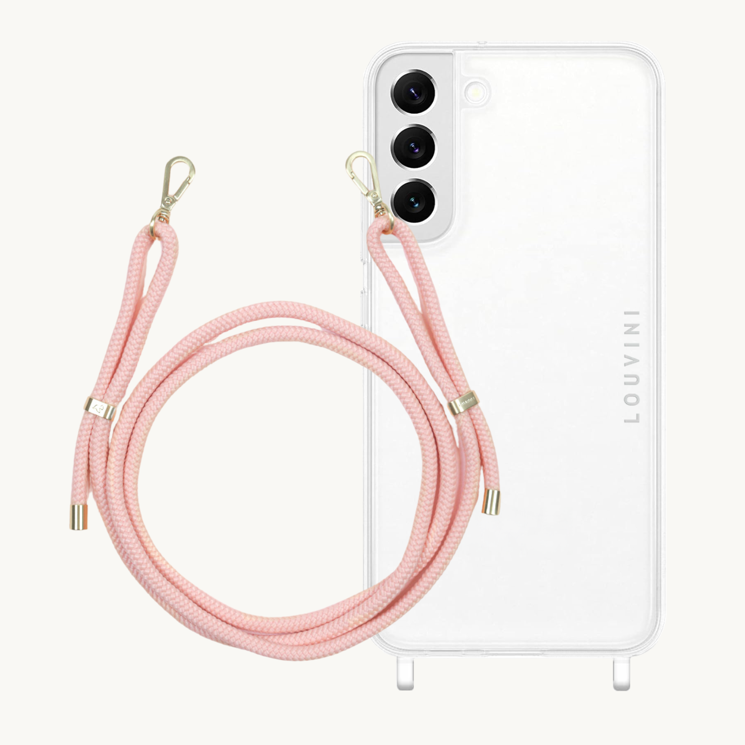 ensemble coque pour téléphone transparente et cordon rose