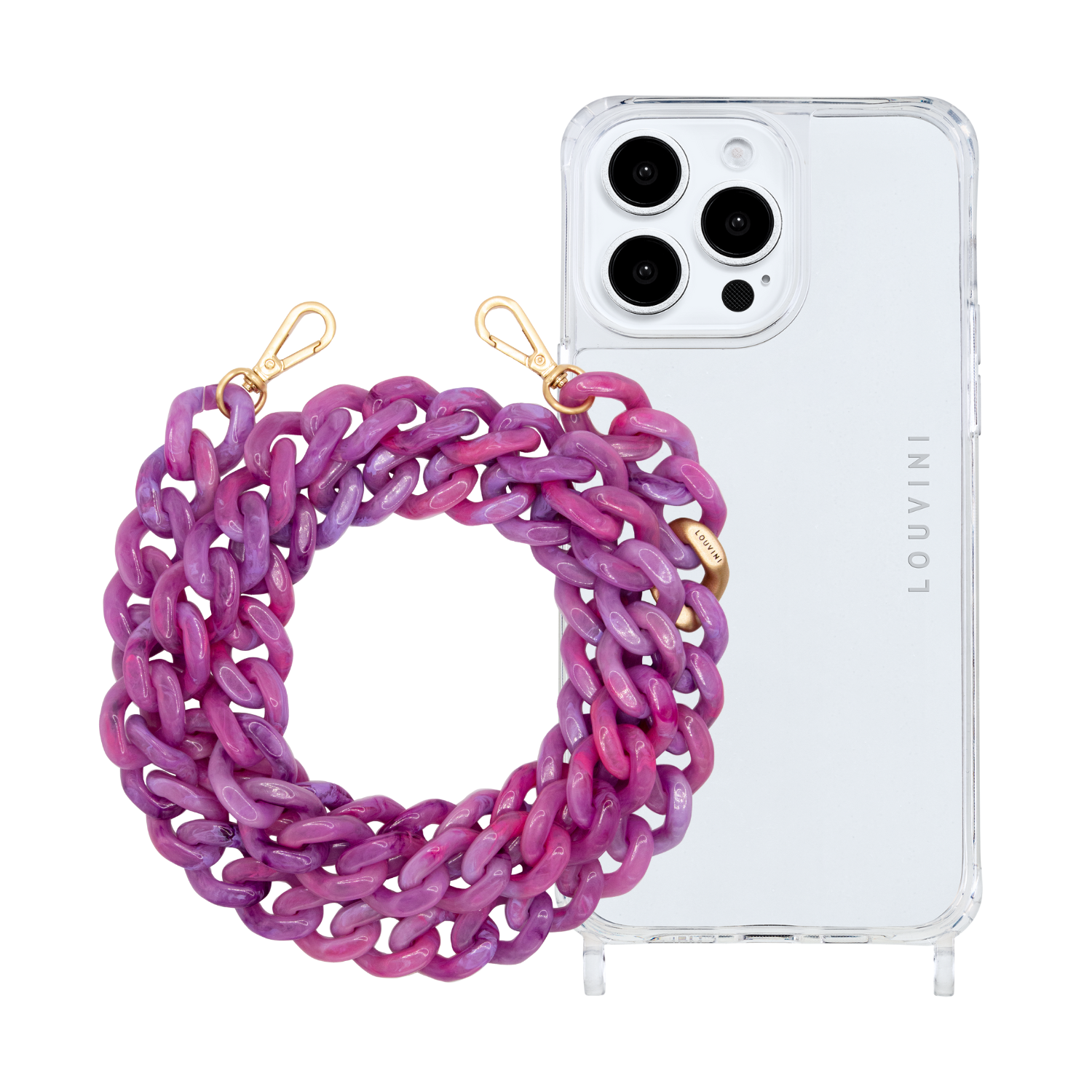 ensemble coque de téléphone transparente avec chaîne à grosses mailles en résine