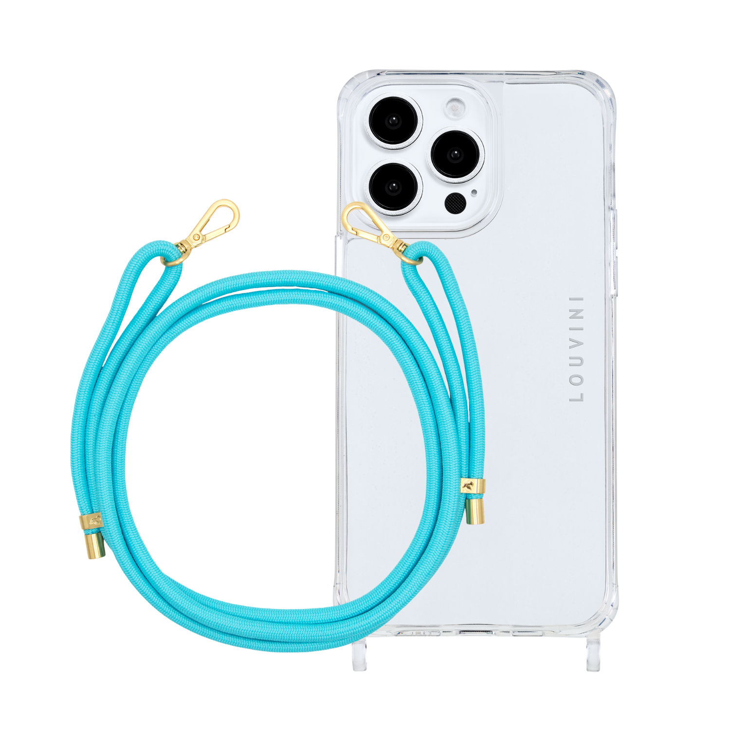 ensemble coque de téléphone transparente et bleu turquoise