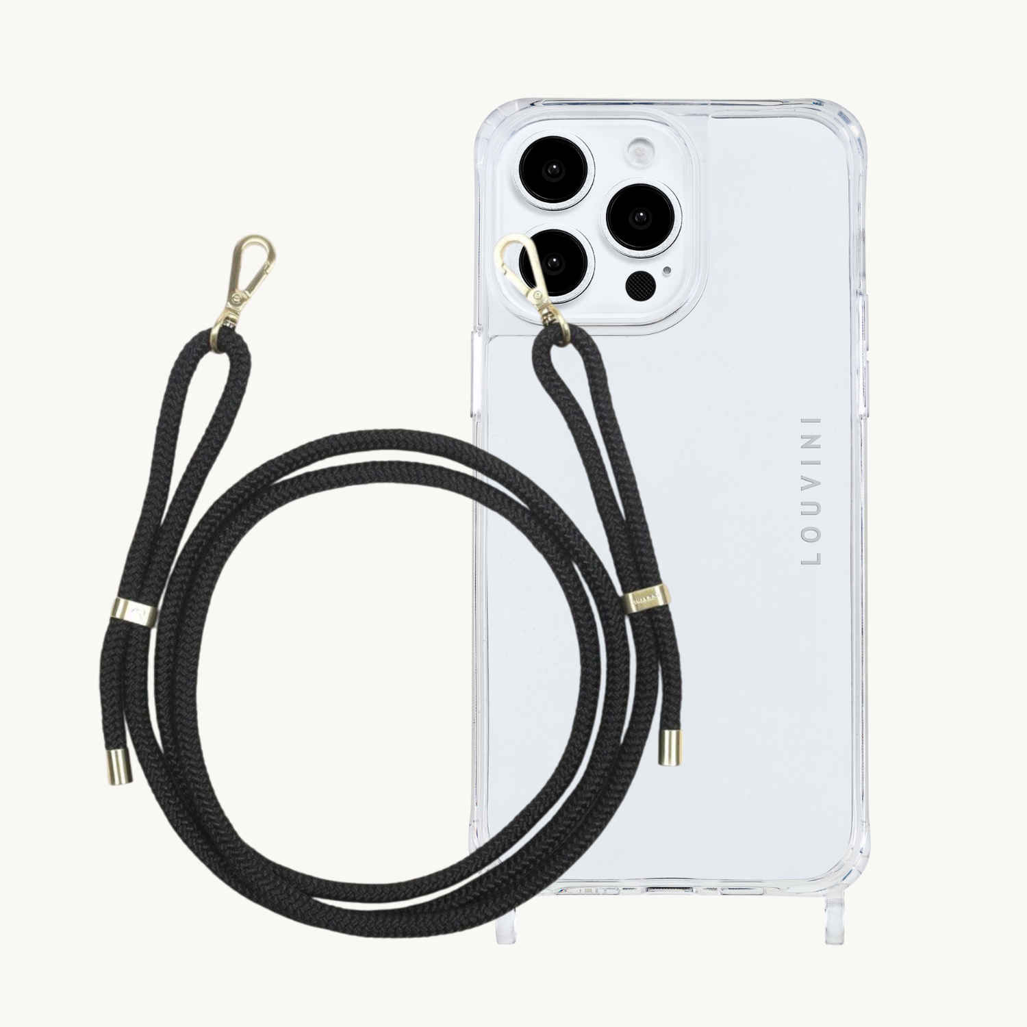 ensemble coque de téléphone transparente et cordon noir