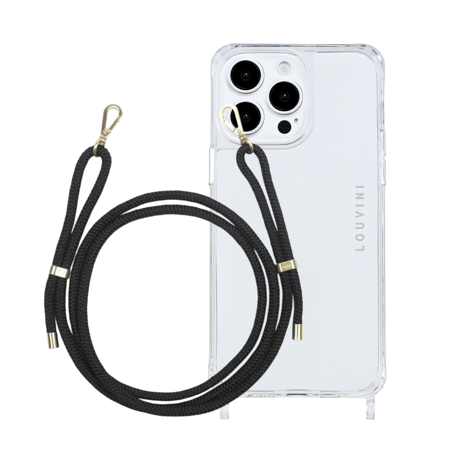 ensemble coque de téléphone transparente et cordon noir